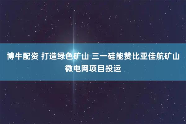 博牛配资 打造绿色矿山 三一硅能赞比亚佳航矿山微电网项目投运